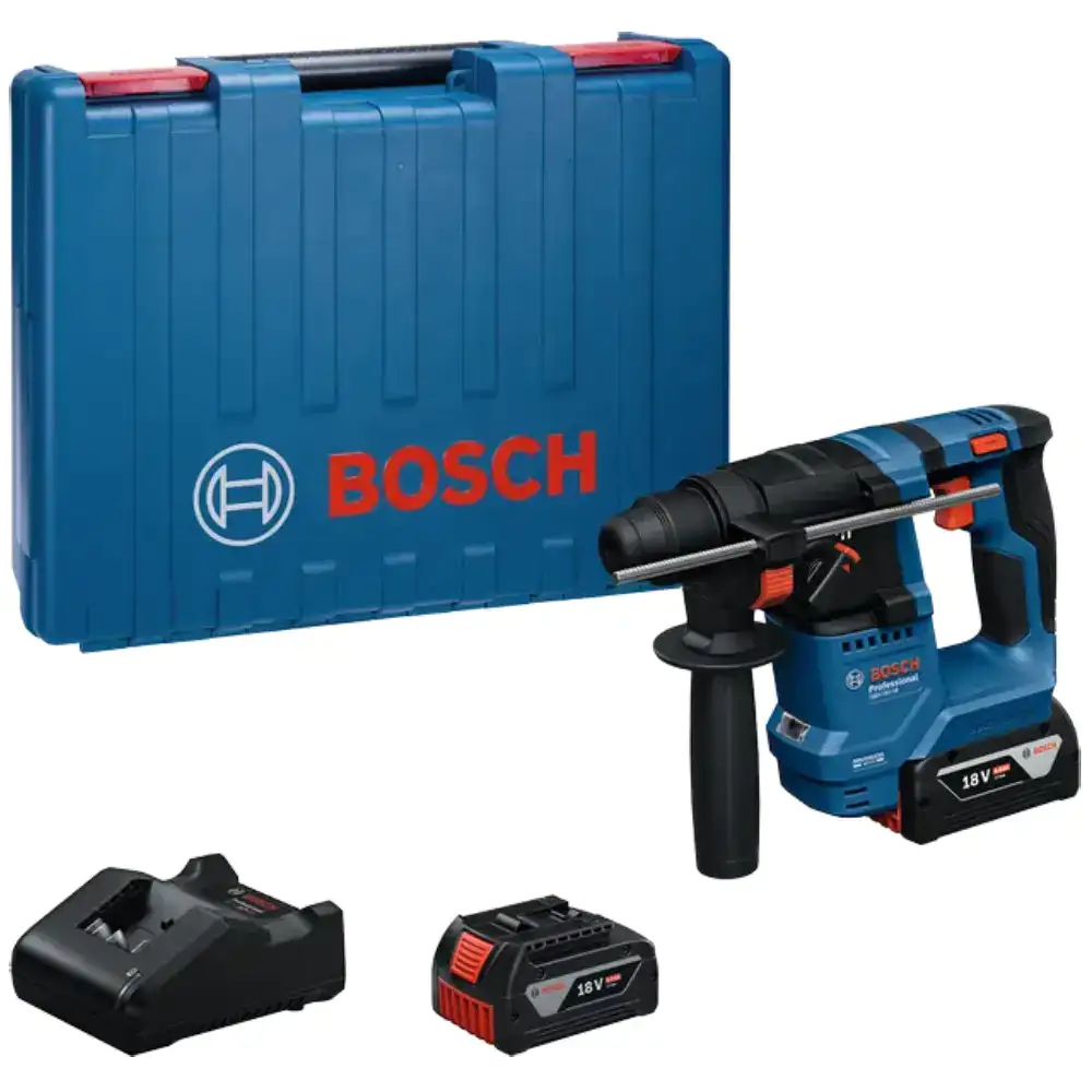 Martelo Perfurador Bosch SDS Plus GBH 18V-18 + 2 Baterias 4 Ah + Mala de Transporte - Martelo Perfurador Bosch SDS Plus GBH 18V-18 + 2 Baterias 4 Ah + Mala de Transporte