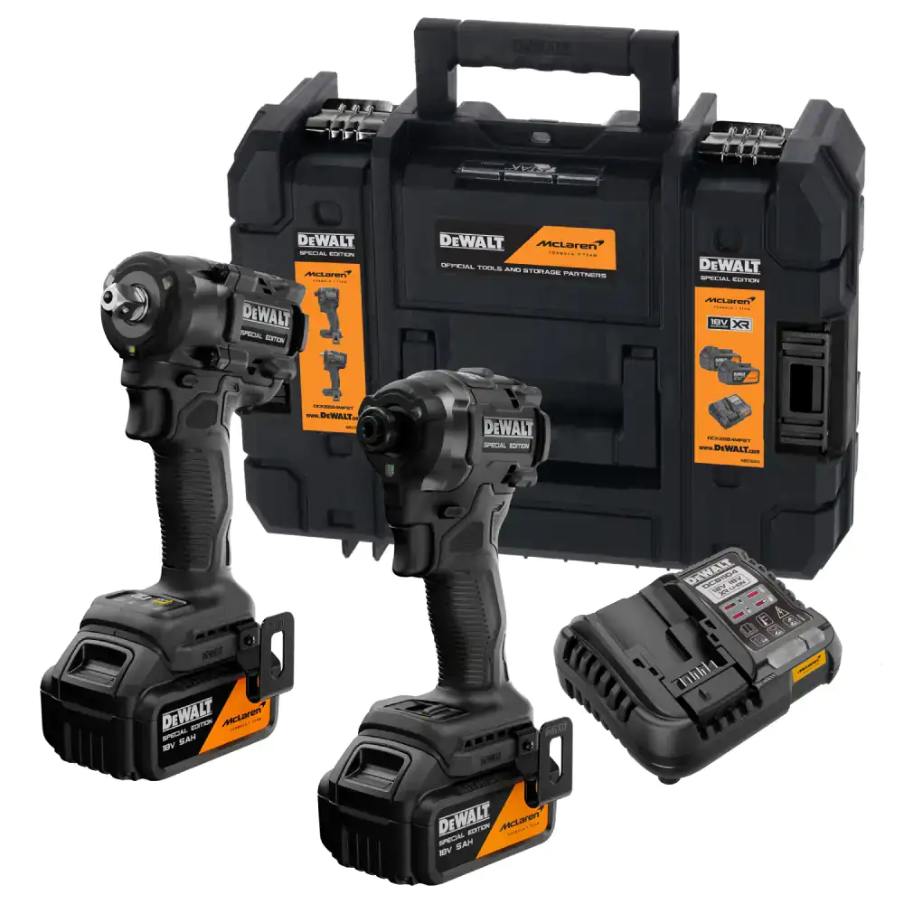 Kit Dewalt McLaren DCK2224MP2T Aparafusador + Chave de Impacto 1/2'' XR 18V - Kit Dewalt McLaren DCK2224MP2T Aparafusador + Chave de Impacto 1/2'' XR 18V