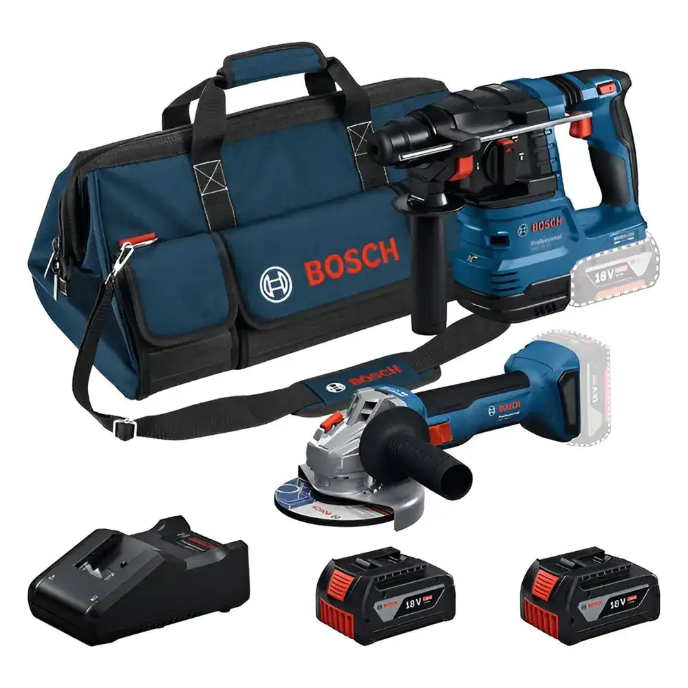 Bosch Professional Kit: GBH 18V-22 Rotary Hammer Drill + GWS 18V-8 Angle Grinder + 2 x 18V 4.0Ah Bat - Bosch Professional Kit: GBH 18V-22 Rotary Hammer Drill + GWS 18V-8 Angle Grinder + 2 x 18V 4.0Ah Batteries