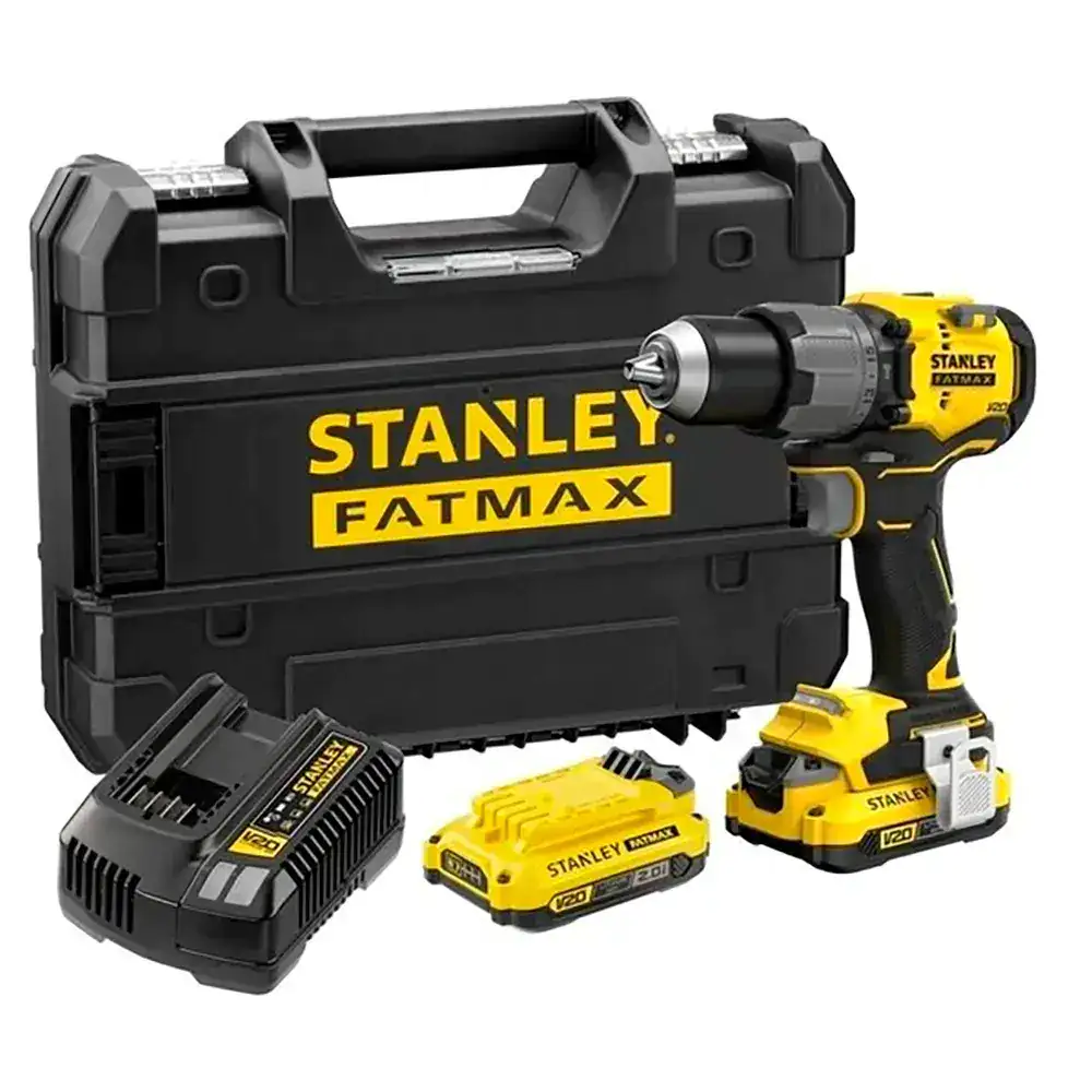 Stanley V20 18V Percussion Drill + 2 x 2Ah Batteries + Charger + Carrying Case