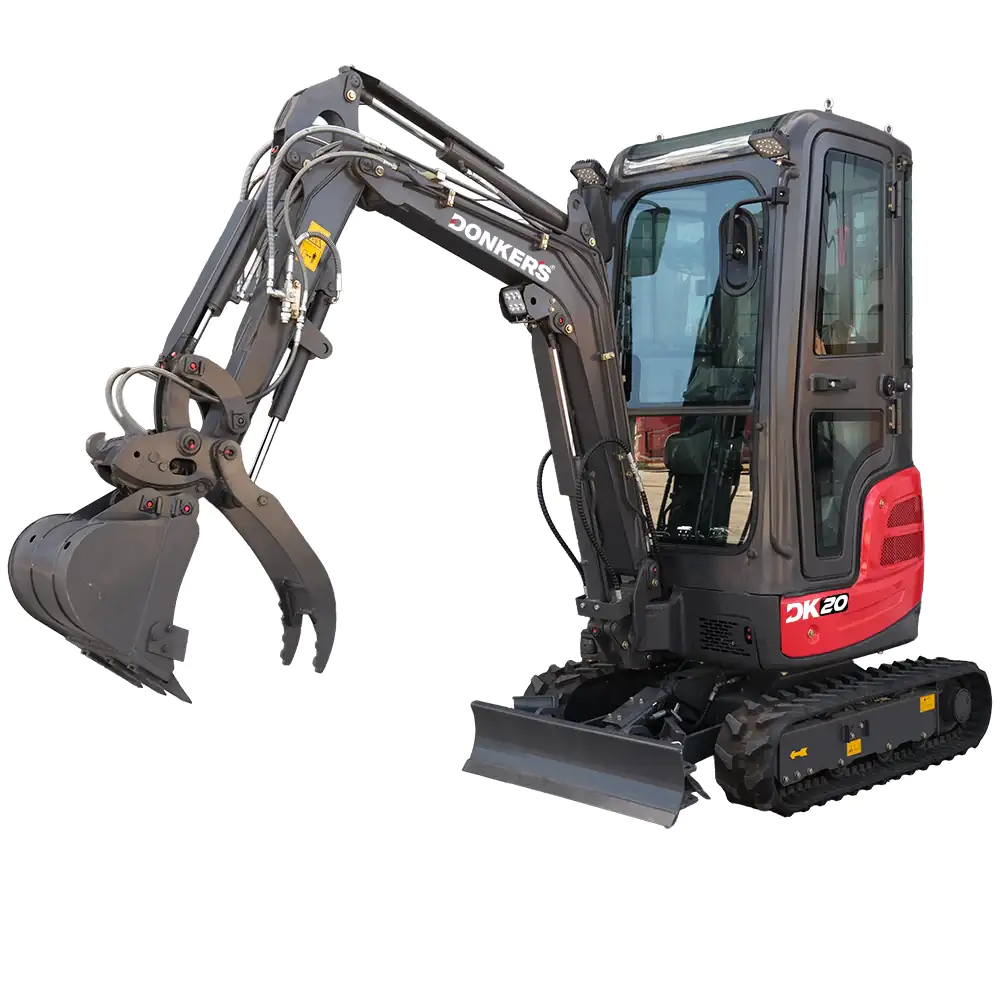 Miniexcavadora Donker DK20 Pro con cabina, 18 CV, 2 velocidades y joysticks.